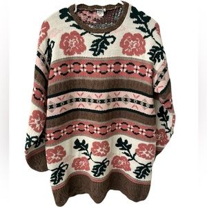 90s Vintage Basic Editions Womens Medium Floral Cottagecore Sweater Made In USA